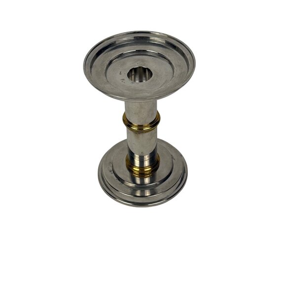 Silver-Tone Pillar Candle Holder with Brass Accents 6" - Picture 2 of 4